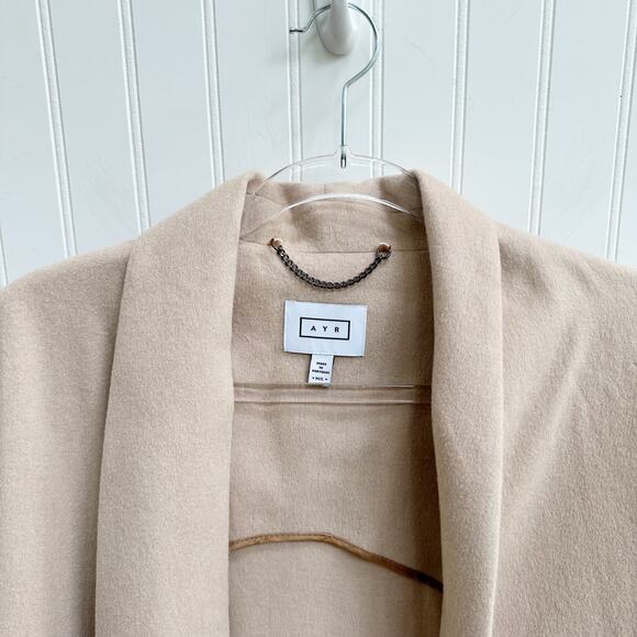 AYR The Robe Jacket Coat Tan Camel Shawl Collar Wool Blend Longline Medium - Picture 5 of 11